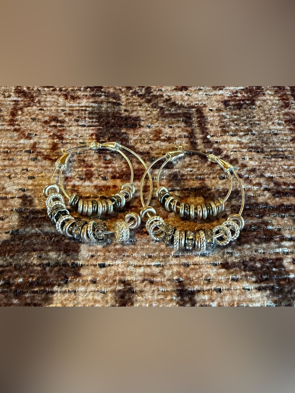 Two-Tone Hoop Earrings with Decorative Metallic Rings